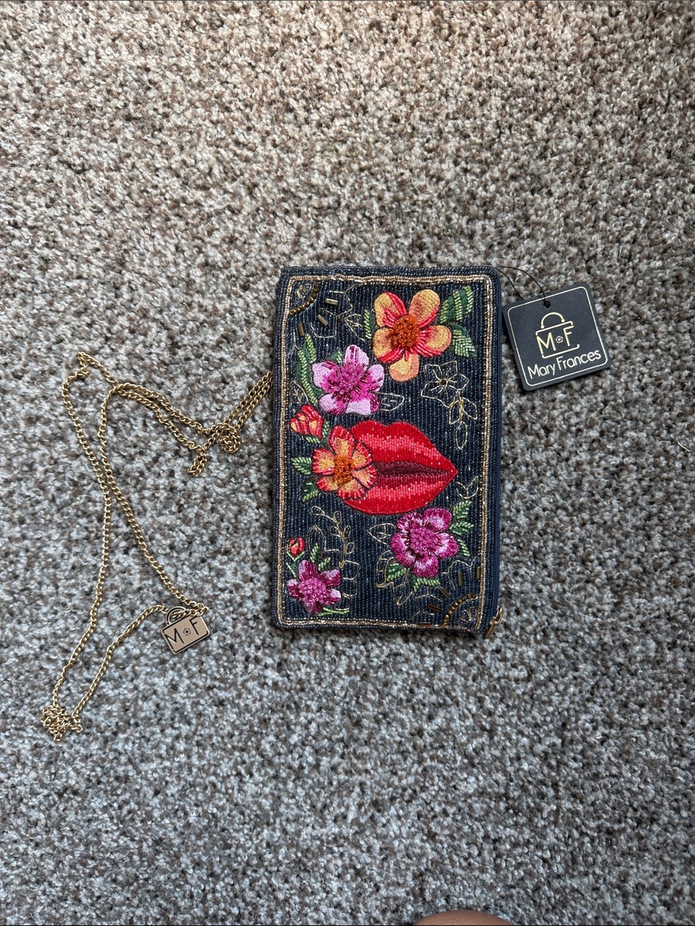 Mary Frances Lip Service Beaded Crossbody Phone Bag